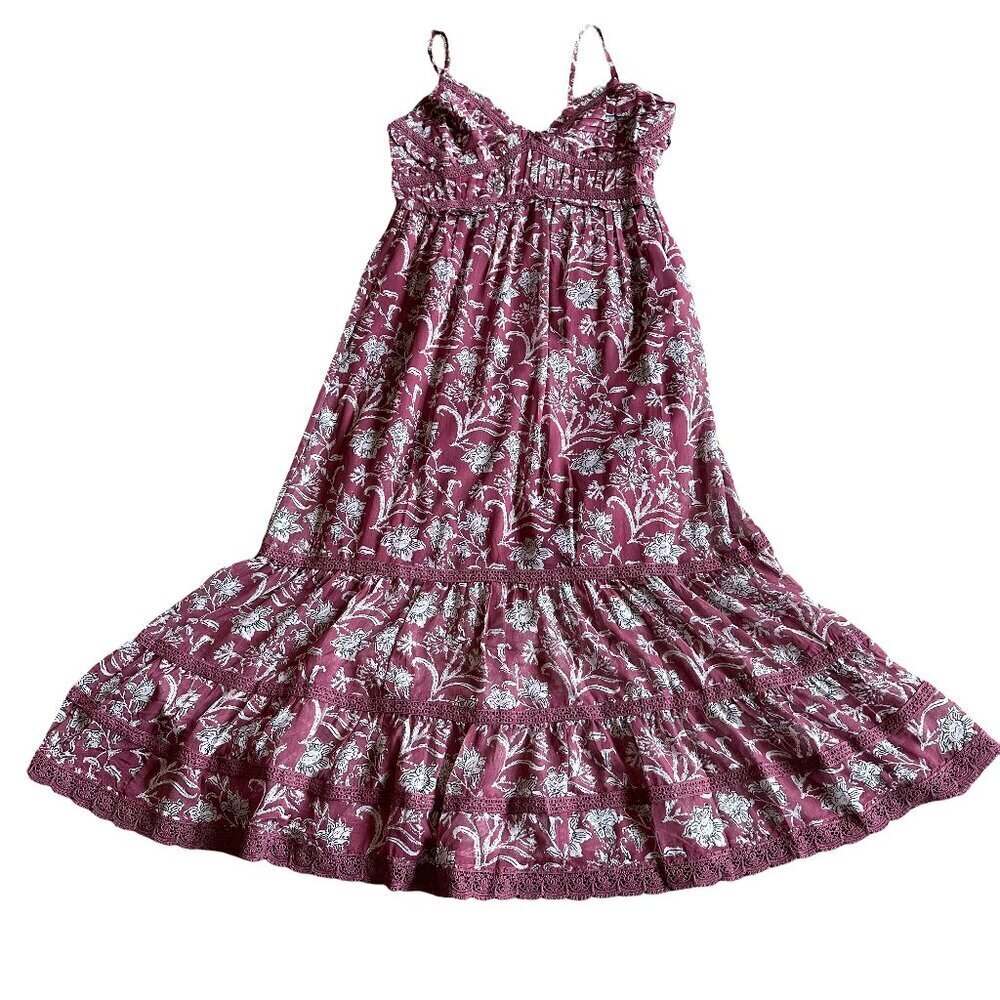 Dizzy Lizzy Floral Print Dress Midi Length Lace Spaghetti Strap Size Medium